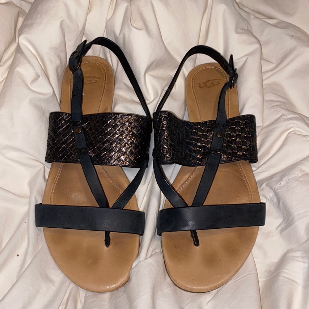 UGG black and gold sandals size 8